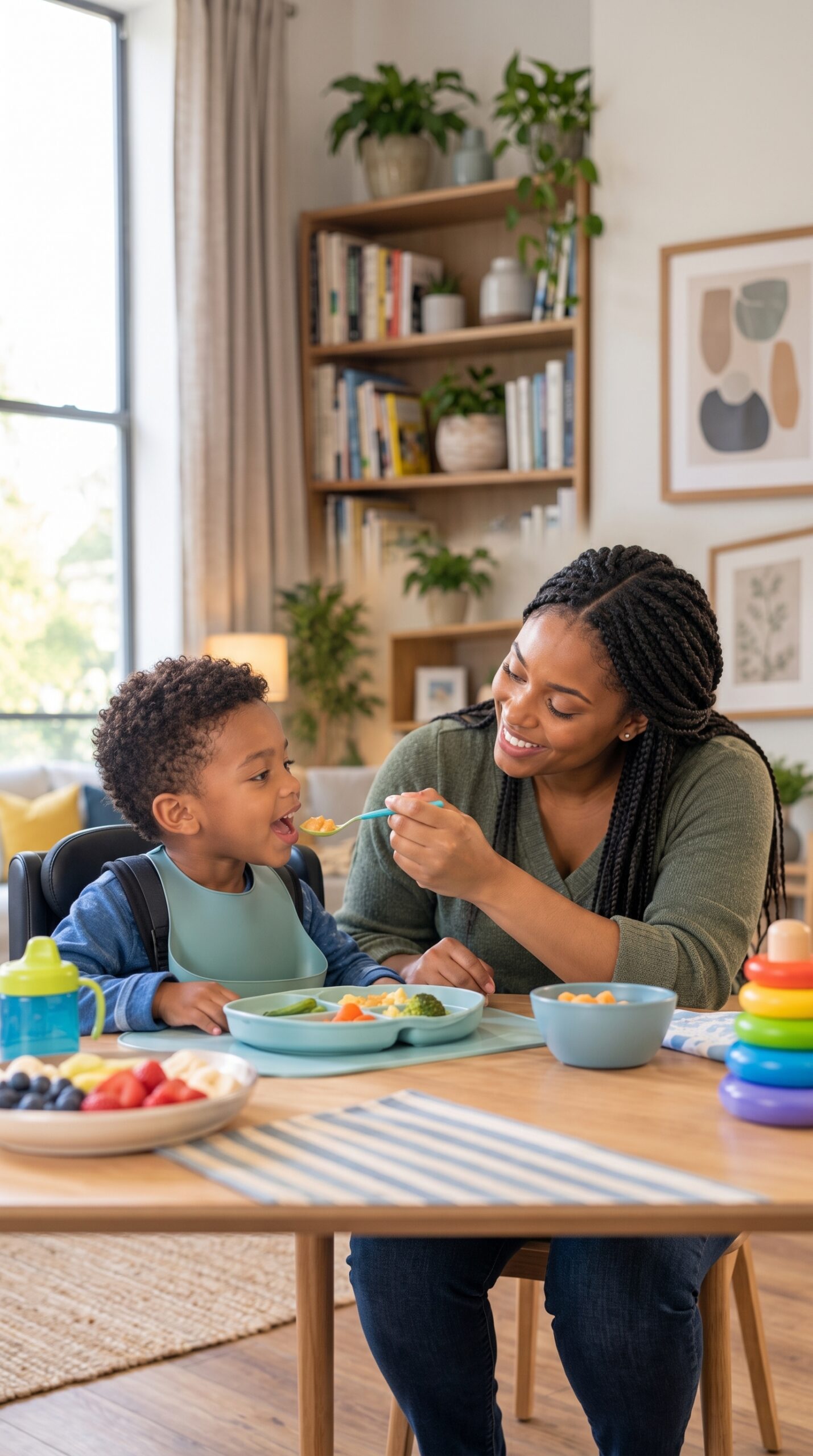 Child taking part in a supportive family-centered activity